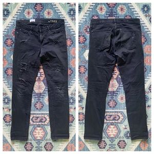 Gap black distressed denim always skinny high rise jeans size 26